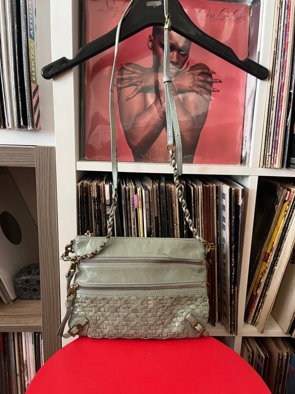 ELLIOT LUCCA LEATHER 3 ZIPPER DESIGN teal COLOR CROSSBODY BAG